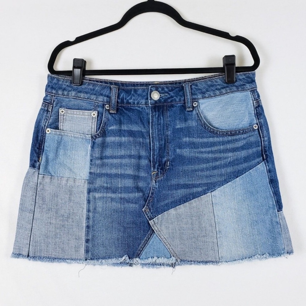 american eagle festival mini patchwork jean skirt